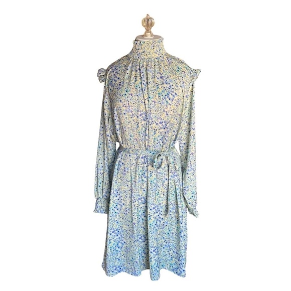 The All Dressed Up Mock Neck Dress Painted Floral in Slate & Powder Size M - Picture 1 of 16